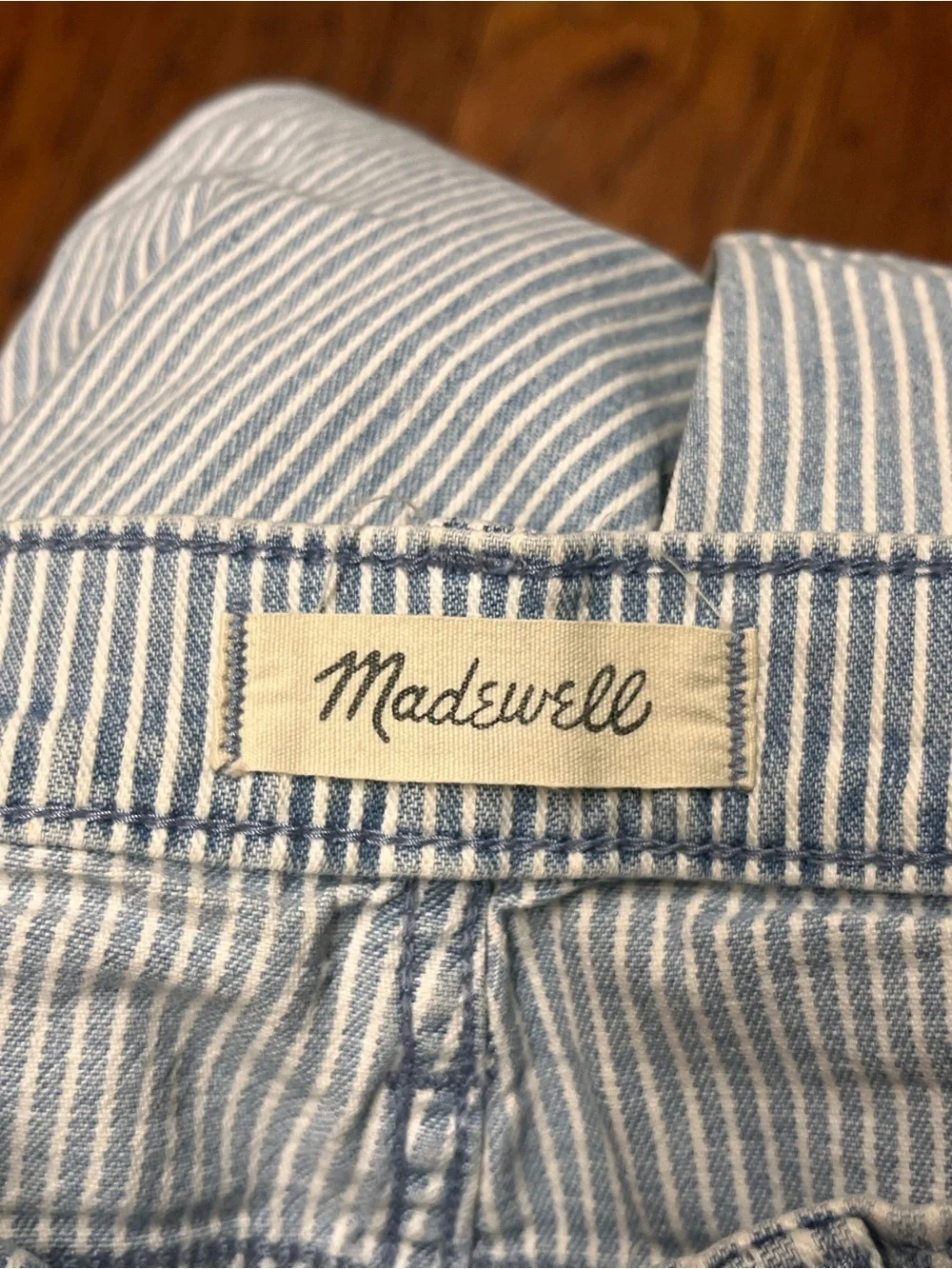 Madewell railroad striped 10” high rise skinny crop jeans with raw hem